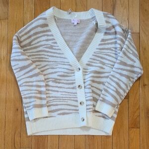 Pink Lily Cream and Tan Striped Cardigan
